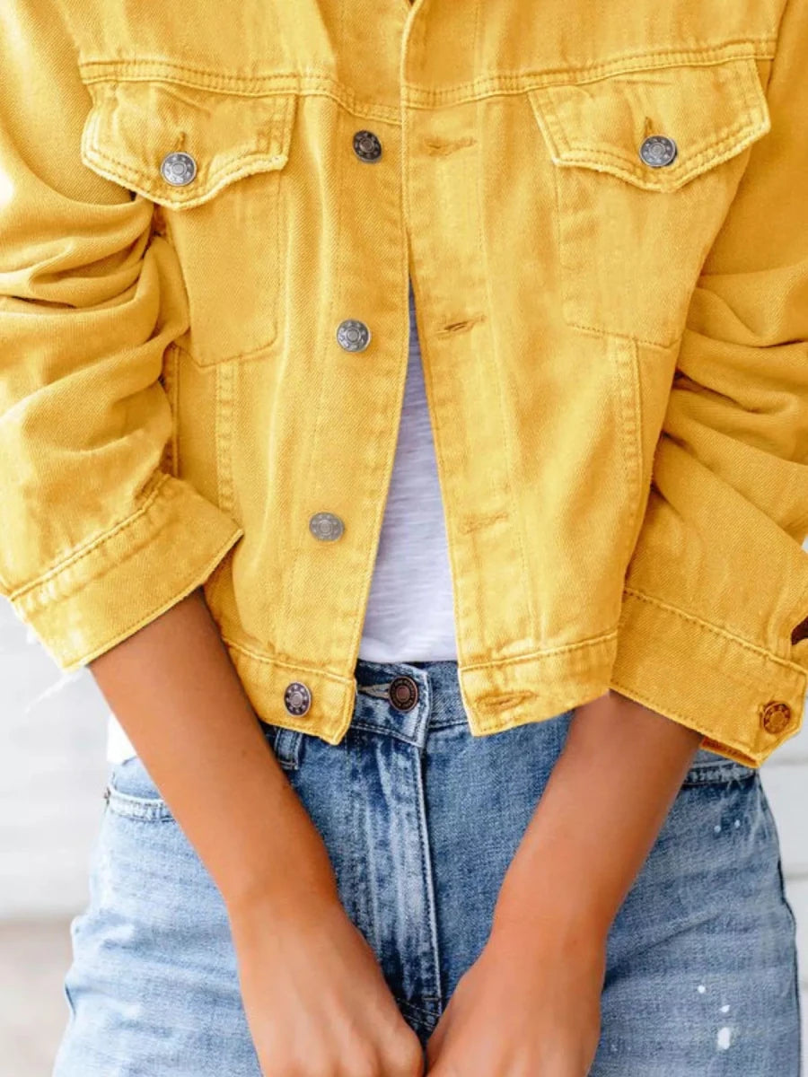 Button Up Long Sleeve Denim Jacket - Wow Store