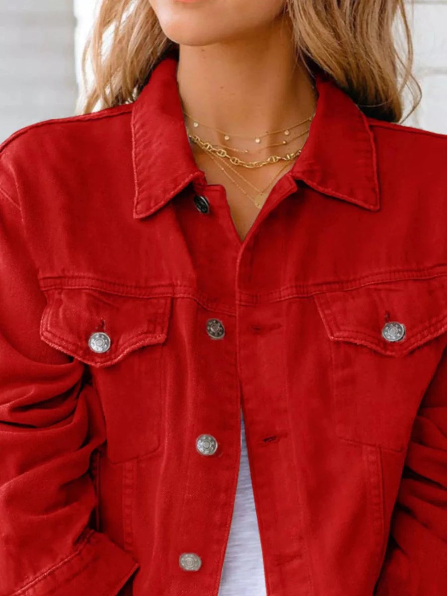 Button Up Long Sleeve Denim Jacket - Wow Store
