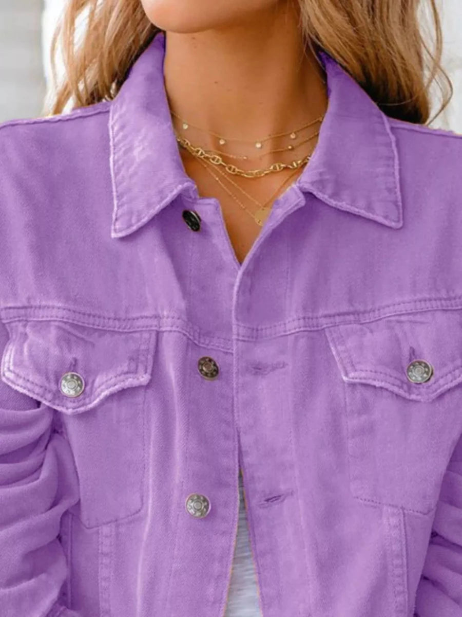 Button Up Long Sleeve Denim Jacket - Wow Store