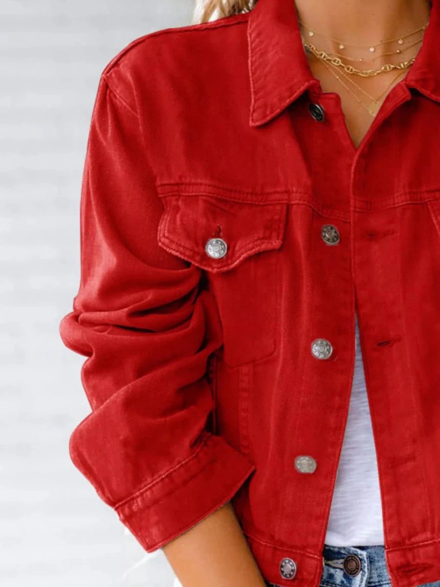 Button Up Long Sleeve Denim Jacket - Wow Store