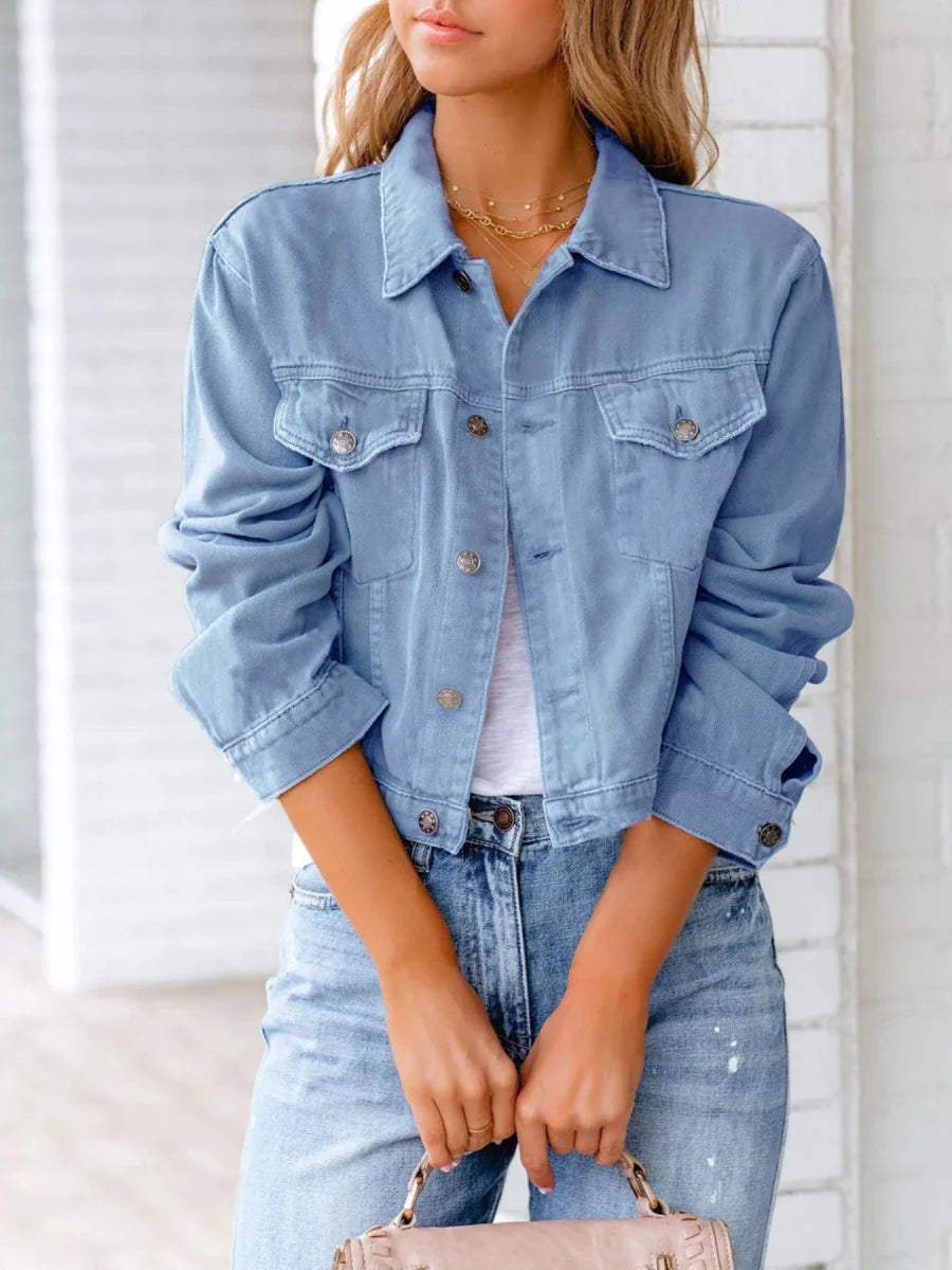 Button Up Long Sleeve Denim Jacket - Wow Store