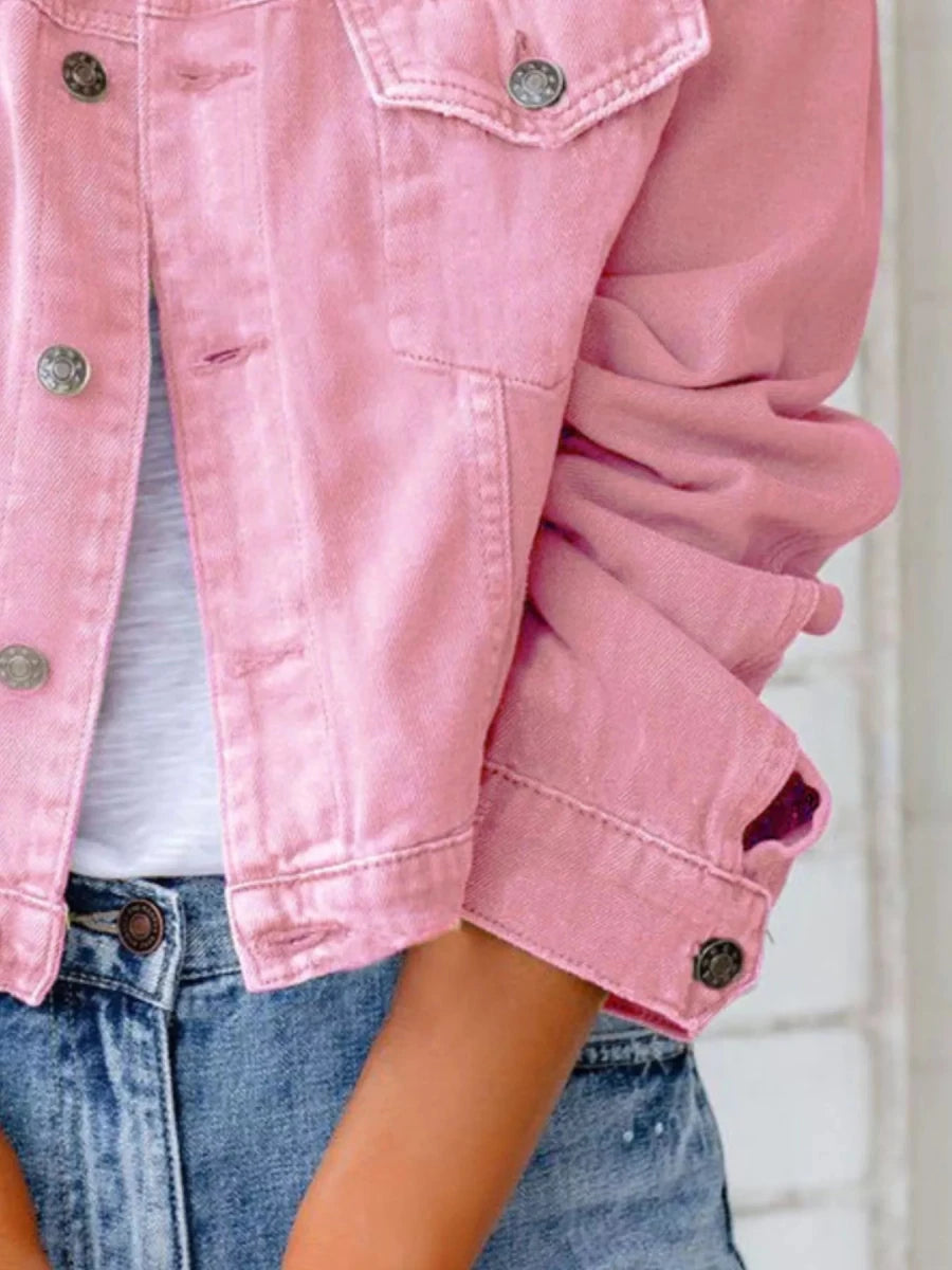 Button Up Long Sleeve Denim Jacket - Wow Store