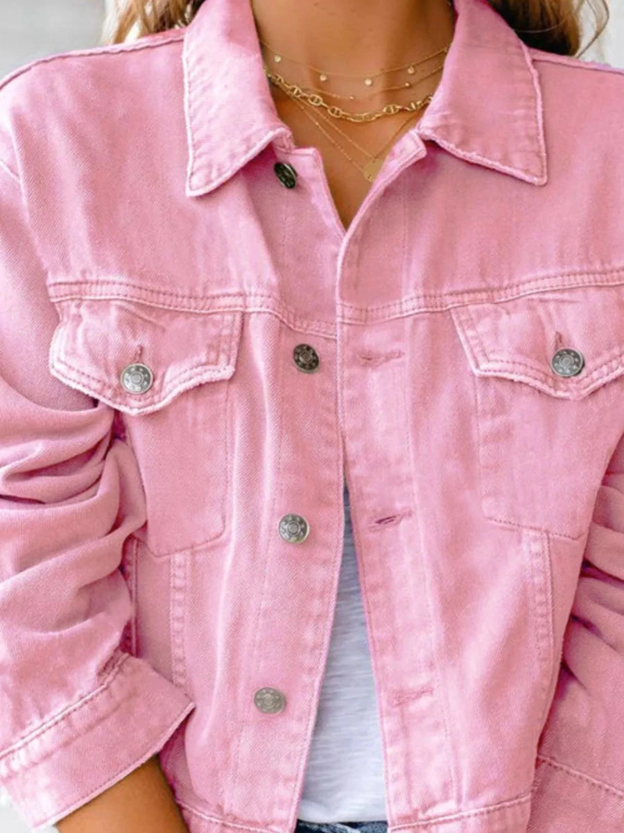 Button Up Long Sleeve Denim Jacket - Wow Store