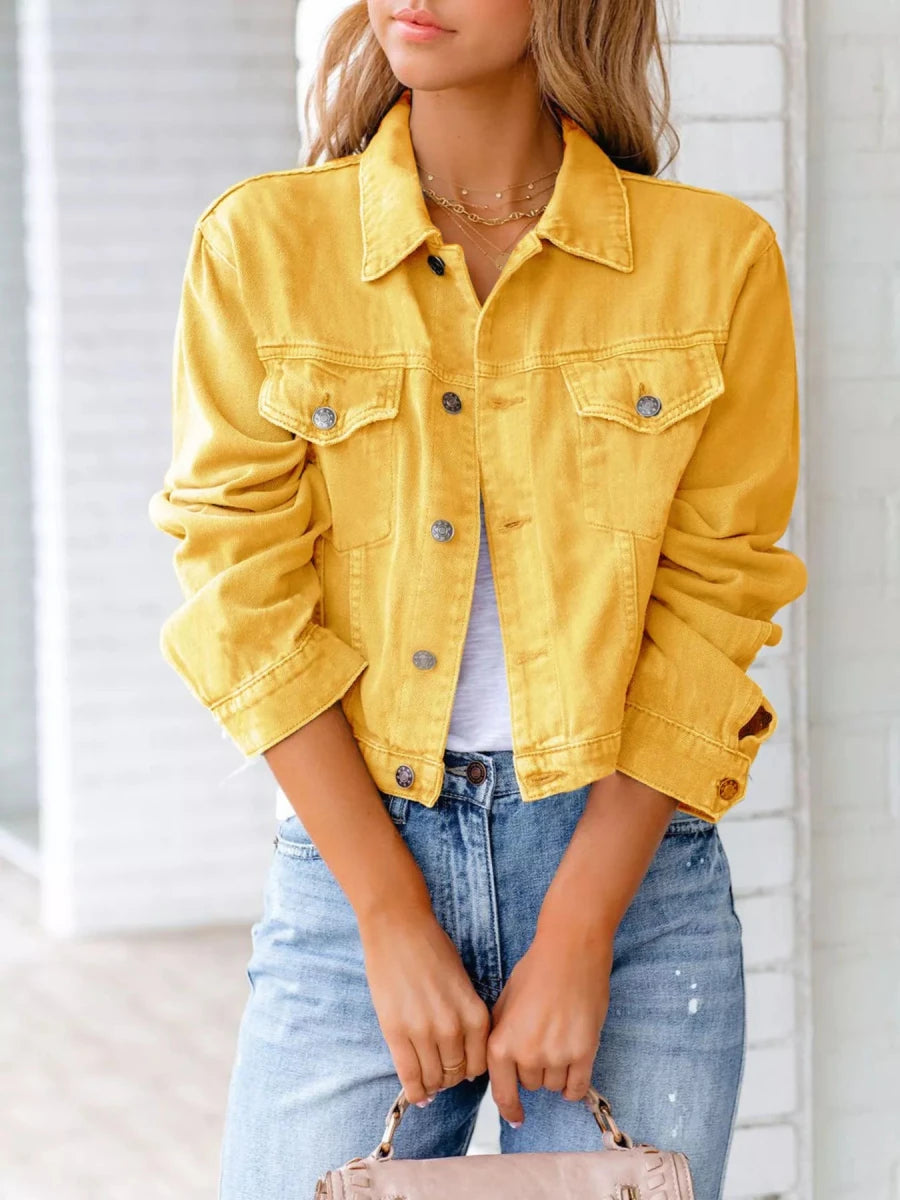 Button Up Long Sleeve Denim Jacket - Wow Store