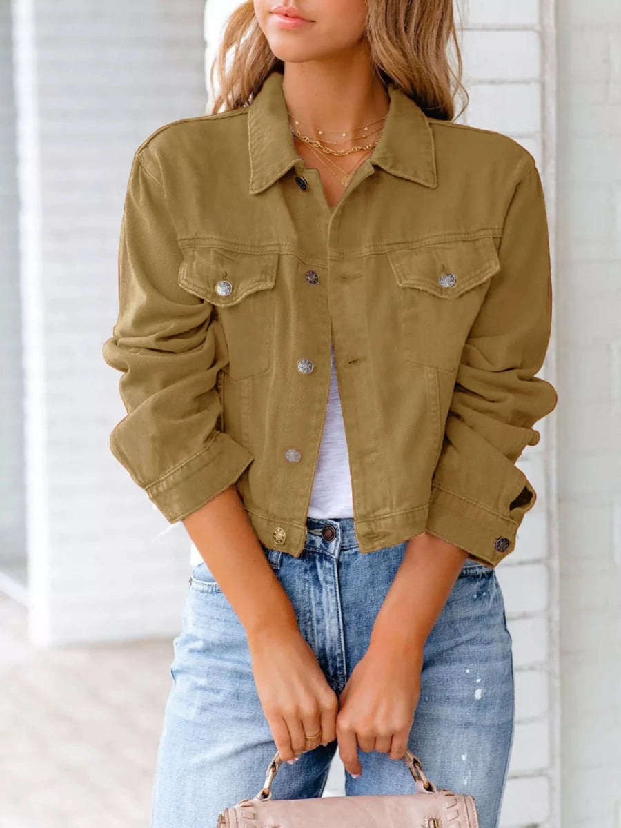 Button Up Long Sleeve Denim Jacket - Wow Store