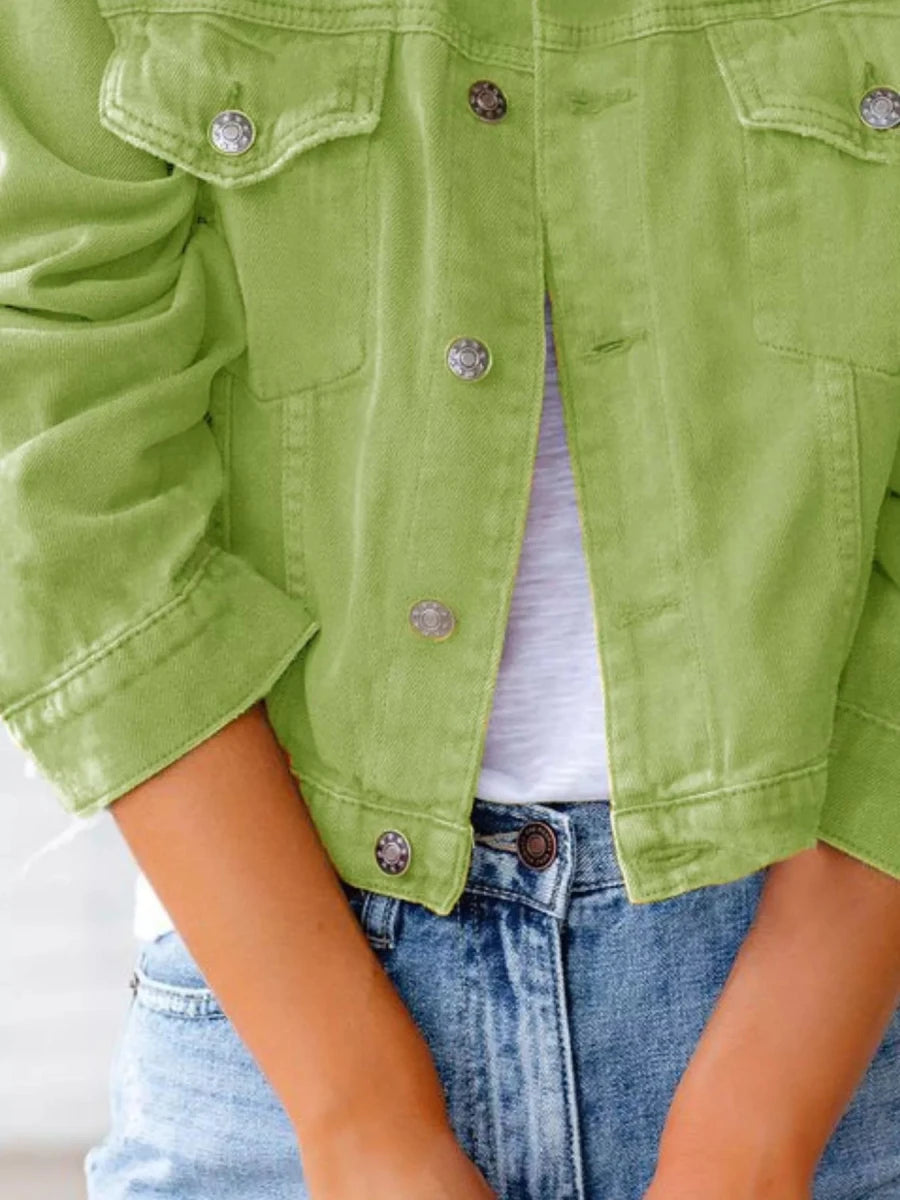 Button Up Long Sleeve Denim Jacket - Wow Store