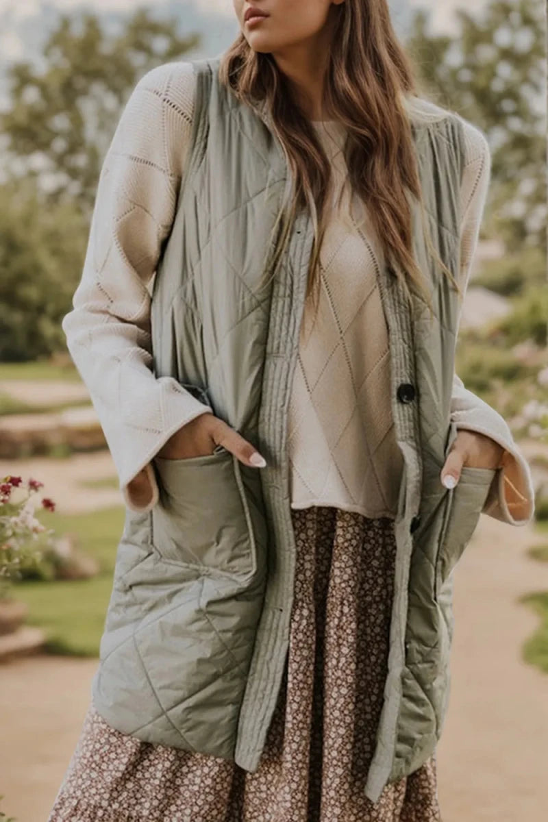 Button Up Pocketed Vest Coat - Wow Store