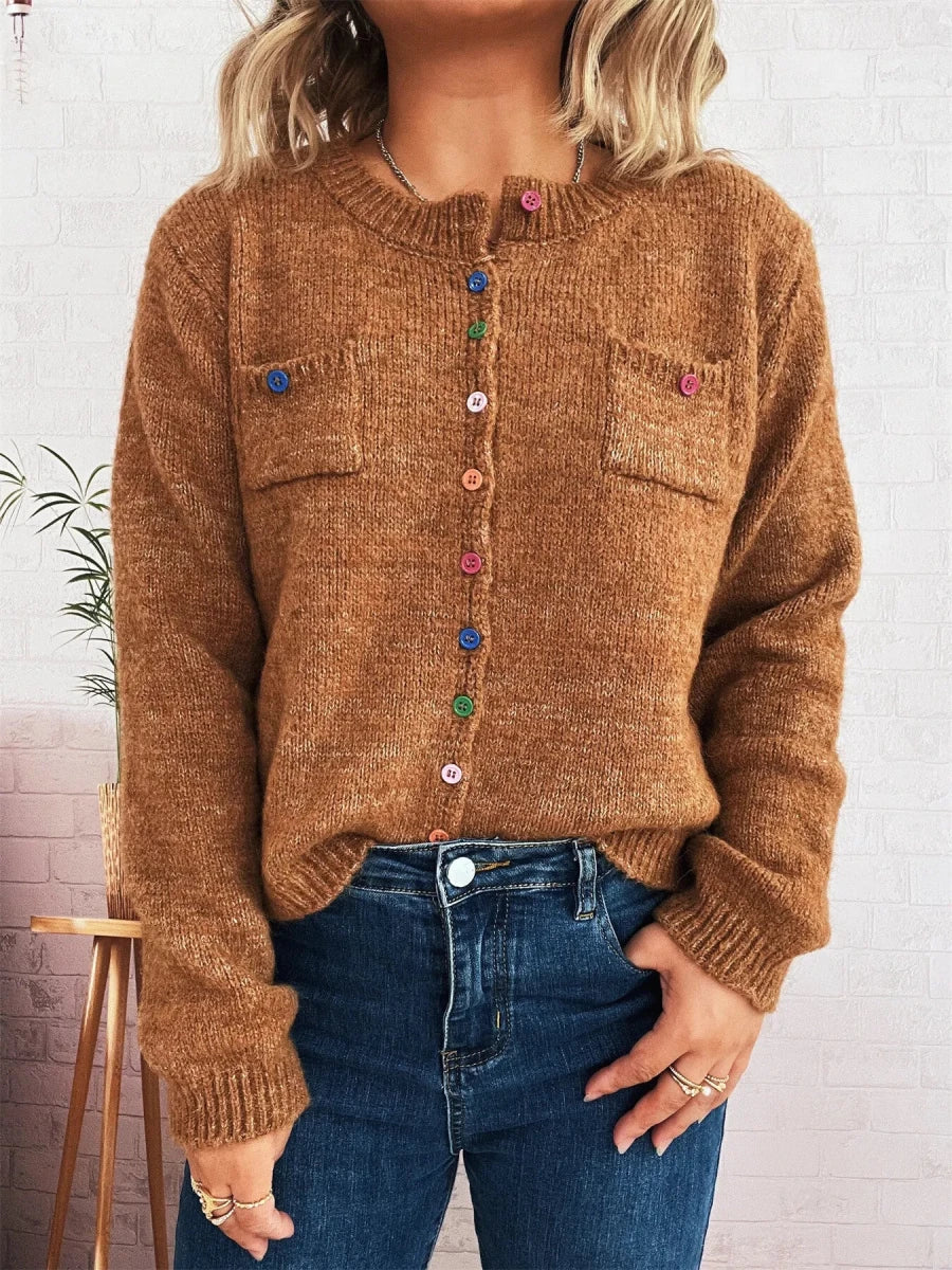 Button - Up Ribbed Hem Cardigan with Chest Pocket - Wow Store