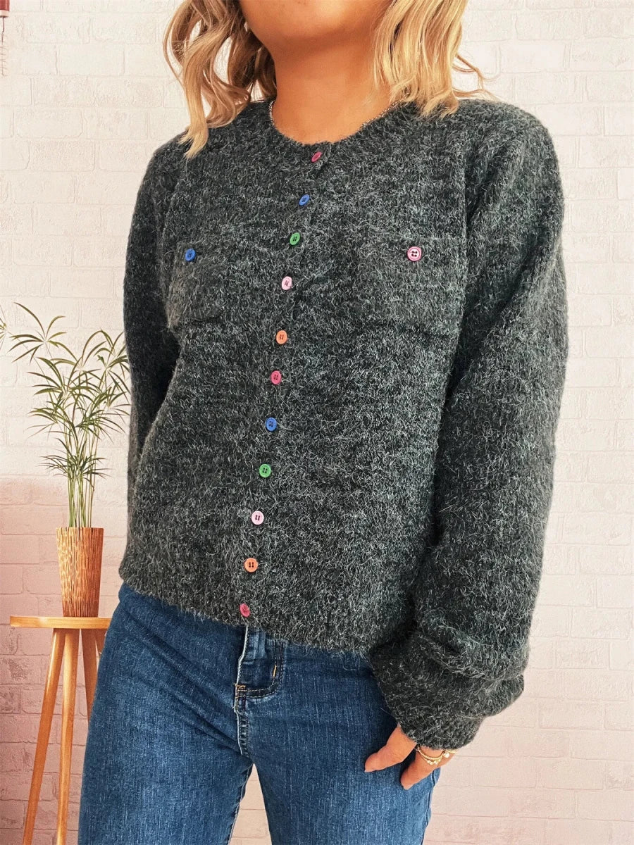Button - Up Ribbed Hem Cardigan with Chest Pocket - Wow Store