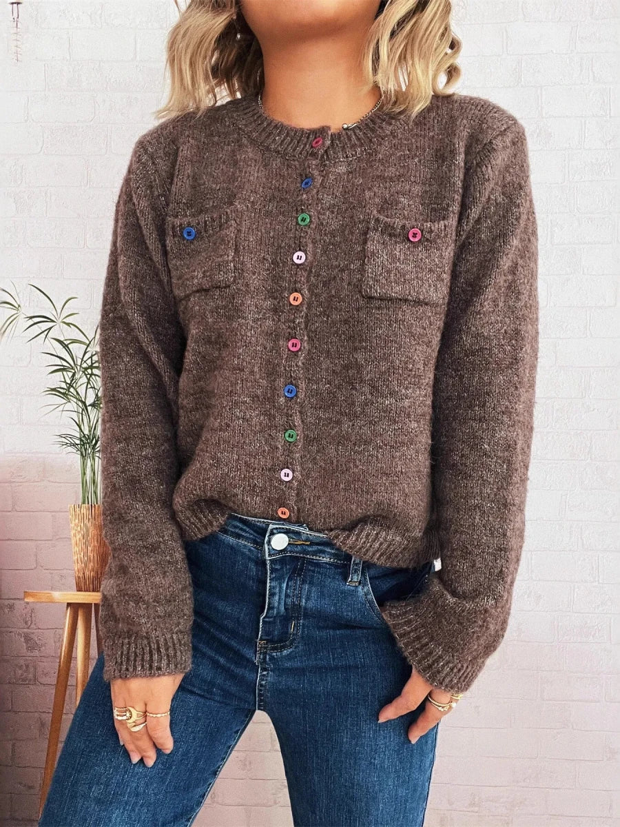 Button - Up Ribbed Hem Cardigan with Chest Pocket - Wow Store