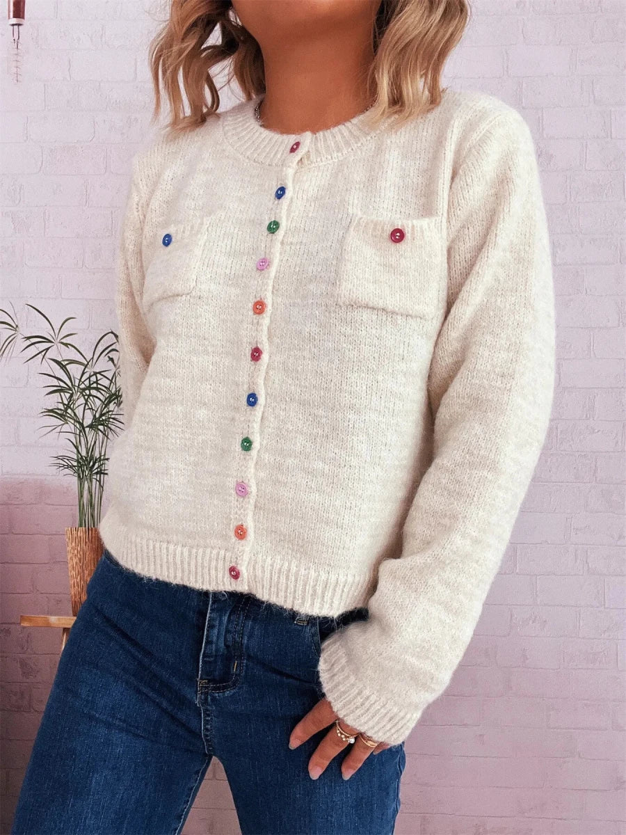 Button - Up Ribbed Hem Cardigan with Chest Pocket - Wow Store