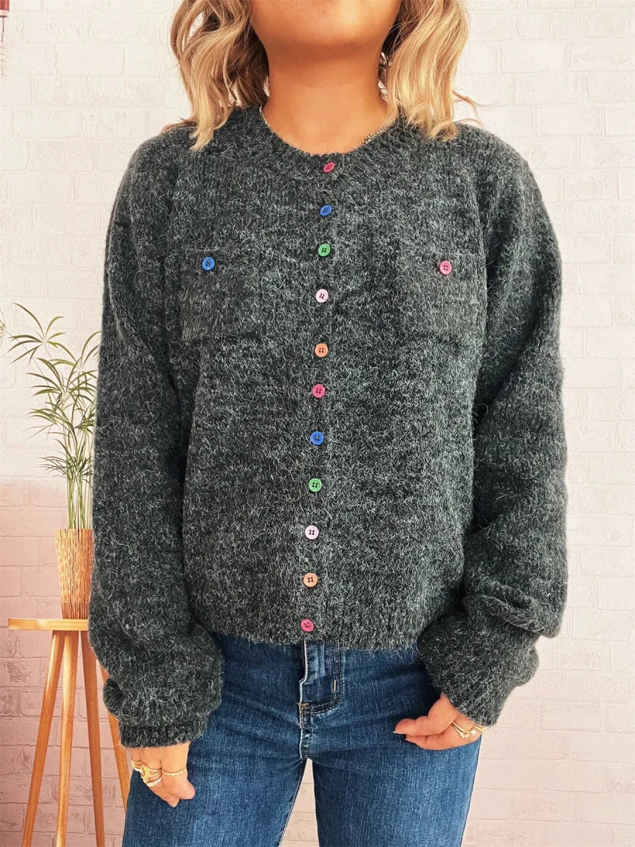 Button - Up Ribbed Hem Cardigan with Chest Pocket - Wow Store