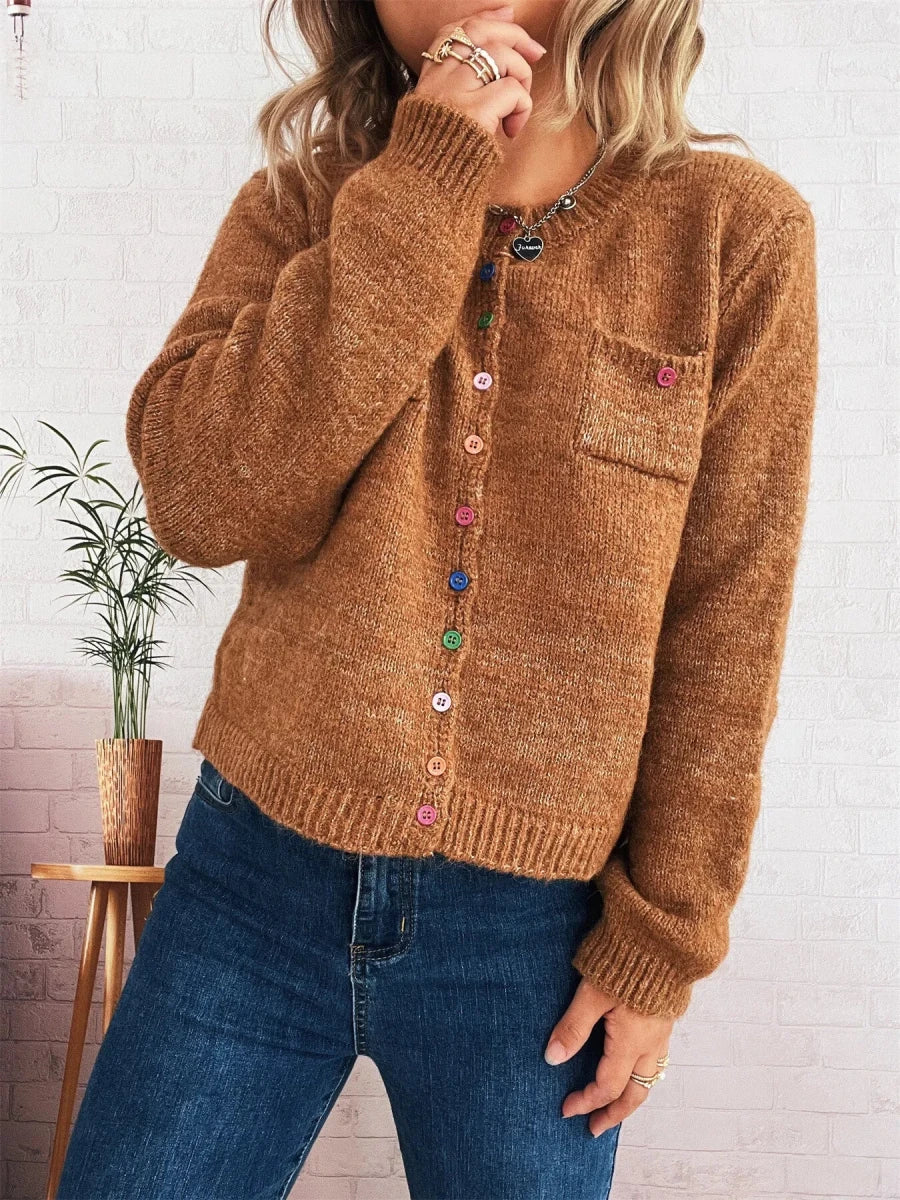 Button - Up Ribbed Hem Cardigan with Chest Pocket - Wow Store