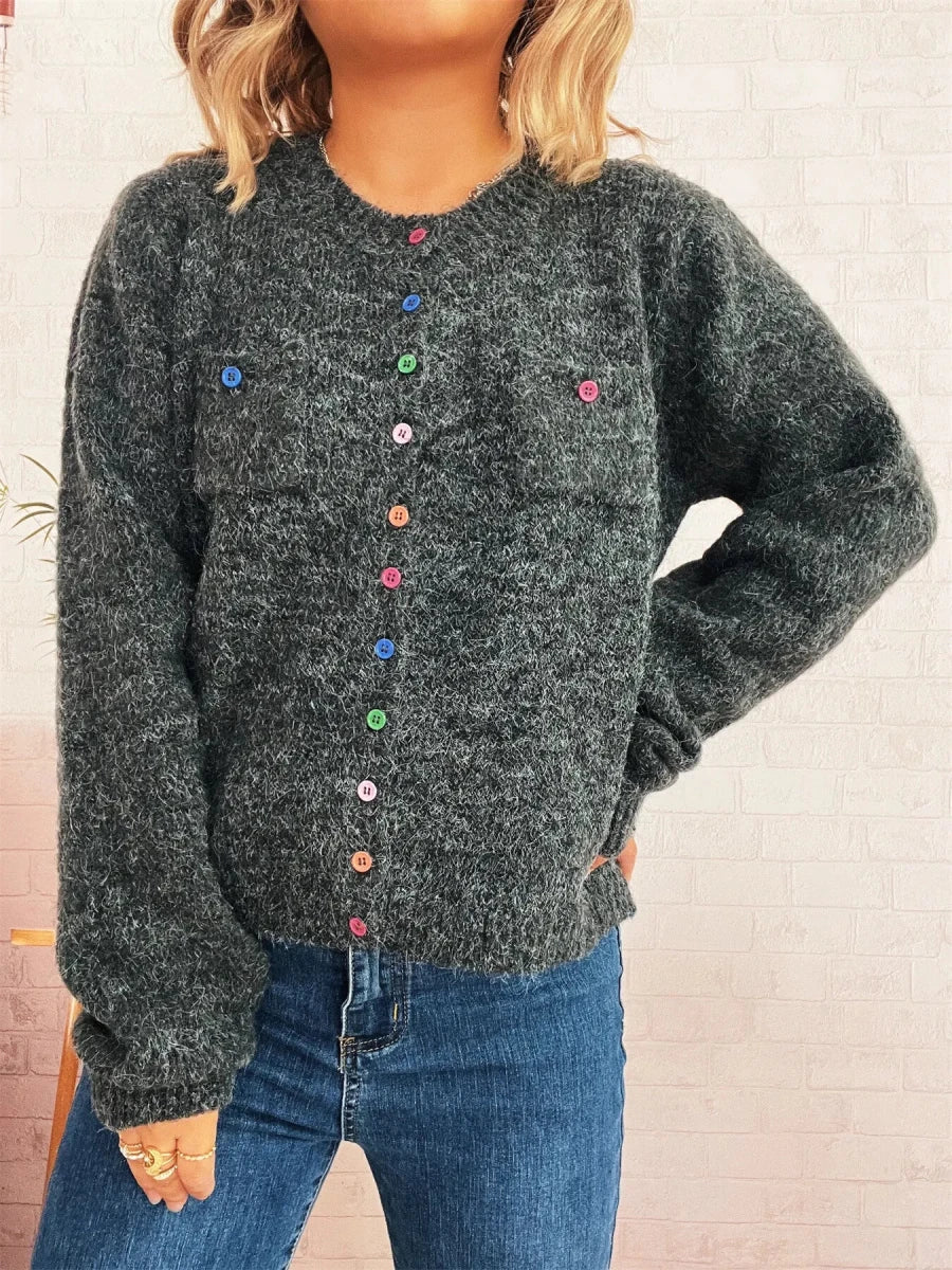 Button - Up Ribbed Hem Cardigan with Chest Pocket - Wow Store