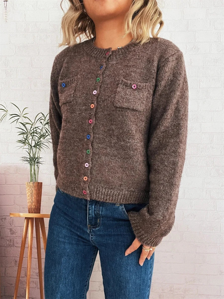 Button - Up Ribbed Hem Cardigan with Chest Pocket - Wow Store