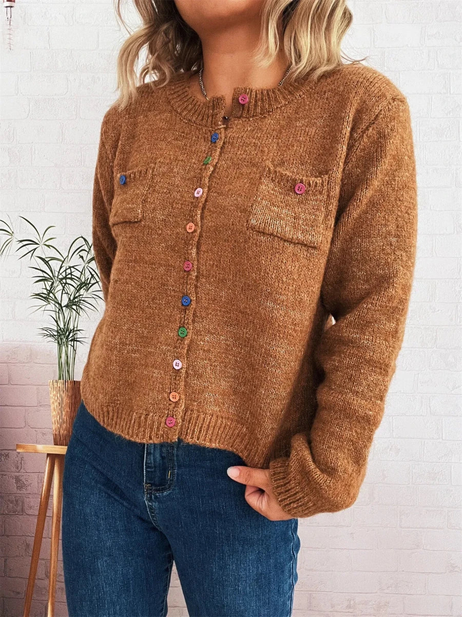 Button - Up Ribbed Hem Cardigan with Chest Pocket - Wow Store
