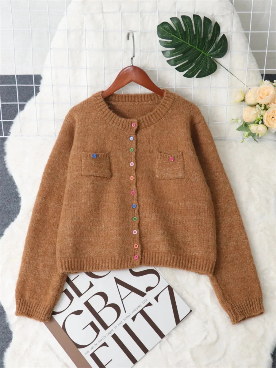 Button - Up Ribbed Hem Cardigan with Chest Pocket - Wow Store