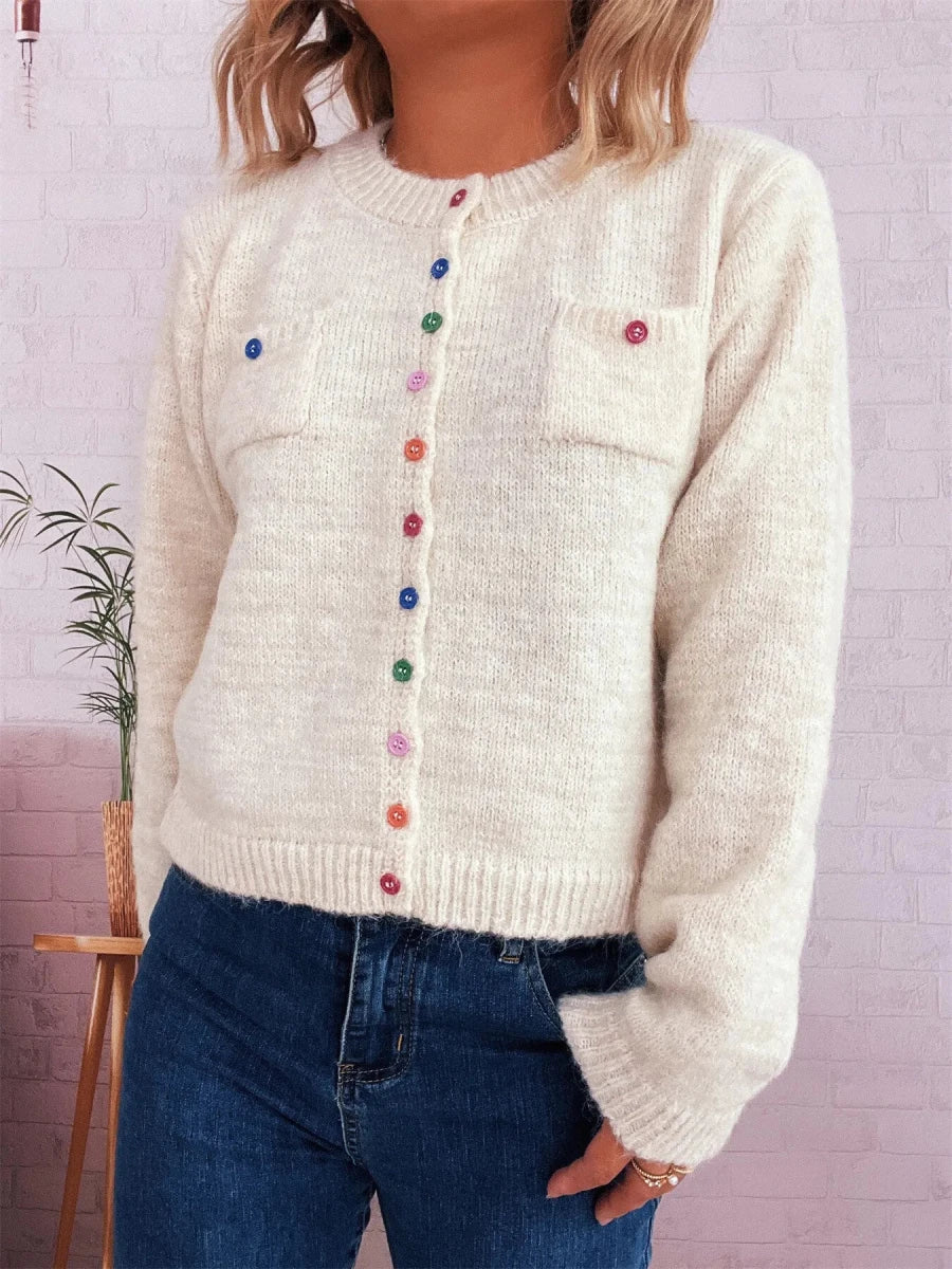 Button - Up Ribbed Hem Cardigan with Chest Pocket - Wow Store