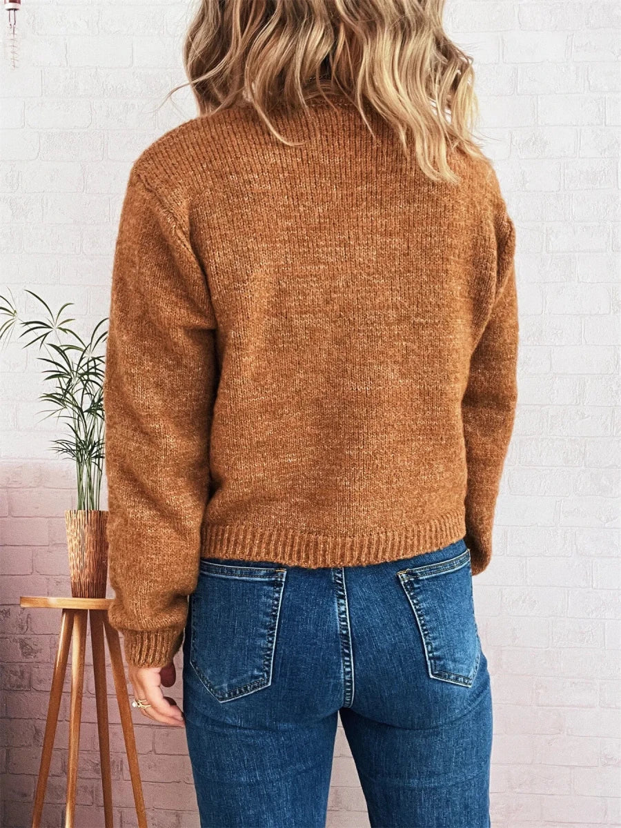 Button - Up Ribbed Hem Cardigan with Chest Pocket - Wow Store