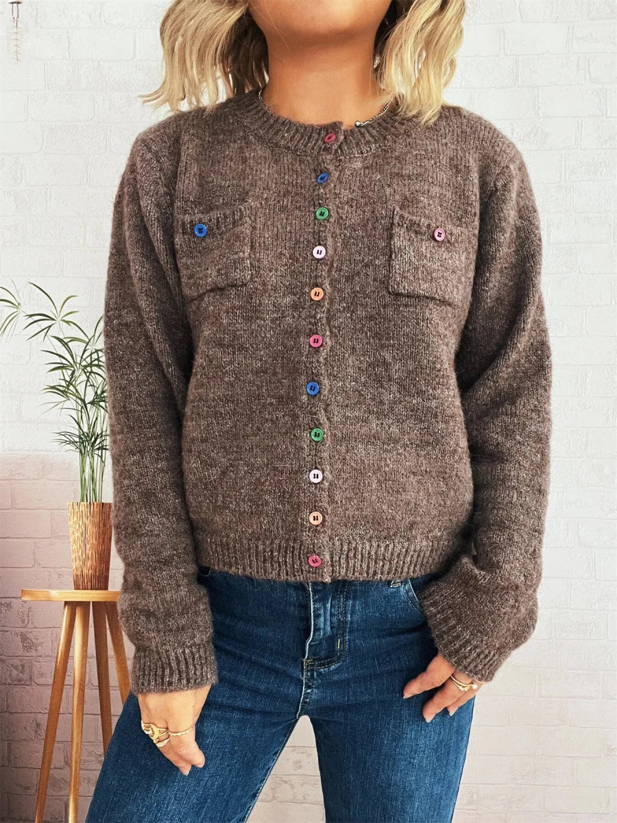 Button - Up Ribbed Hem Cardigan with Chest Pocket - Wow Store