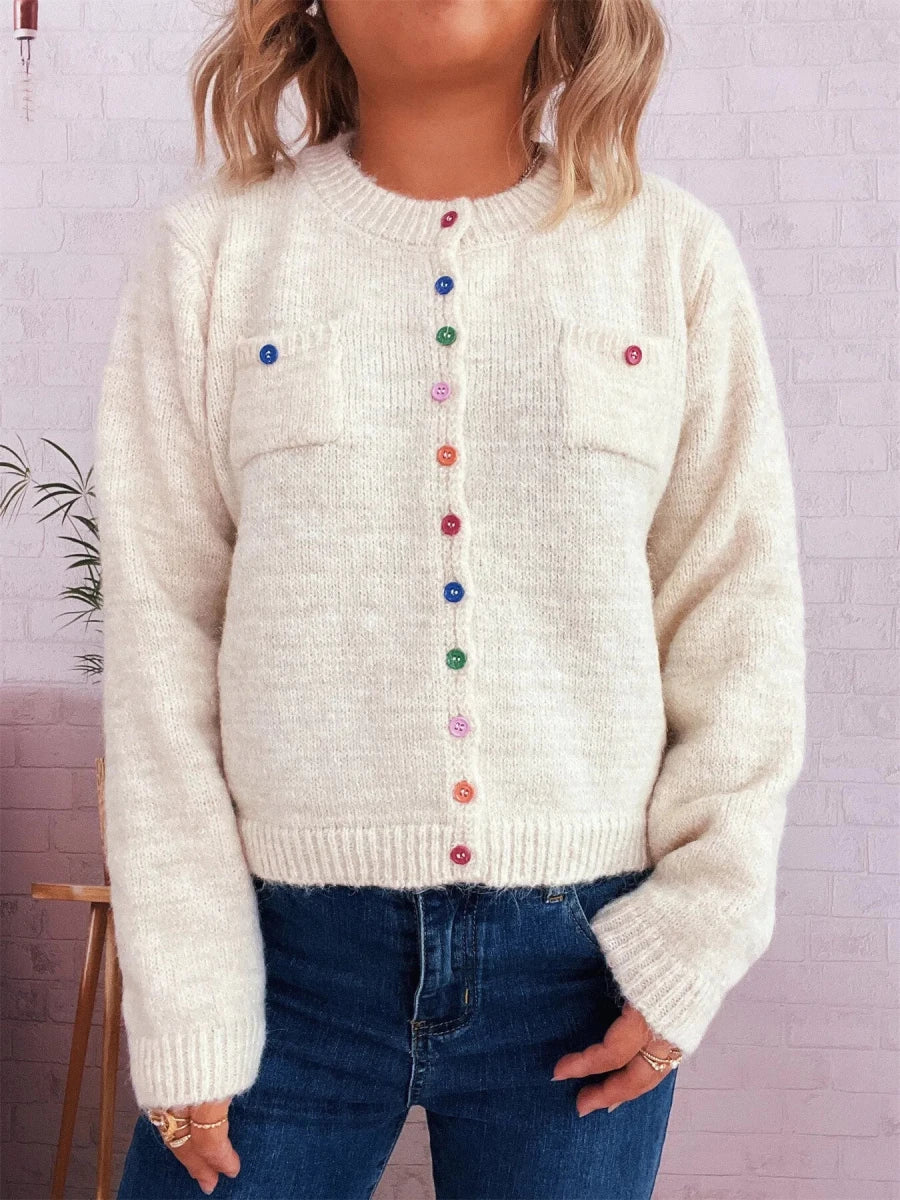 Button - Up Ribbed Hem Cardigan with Chest Pocket - Wow Store