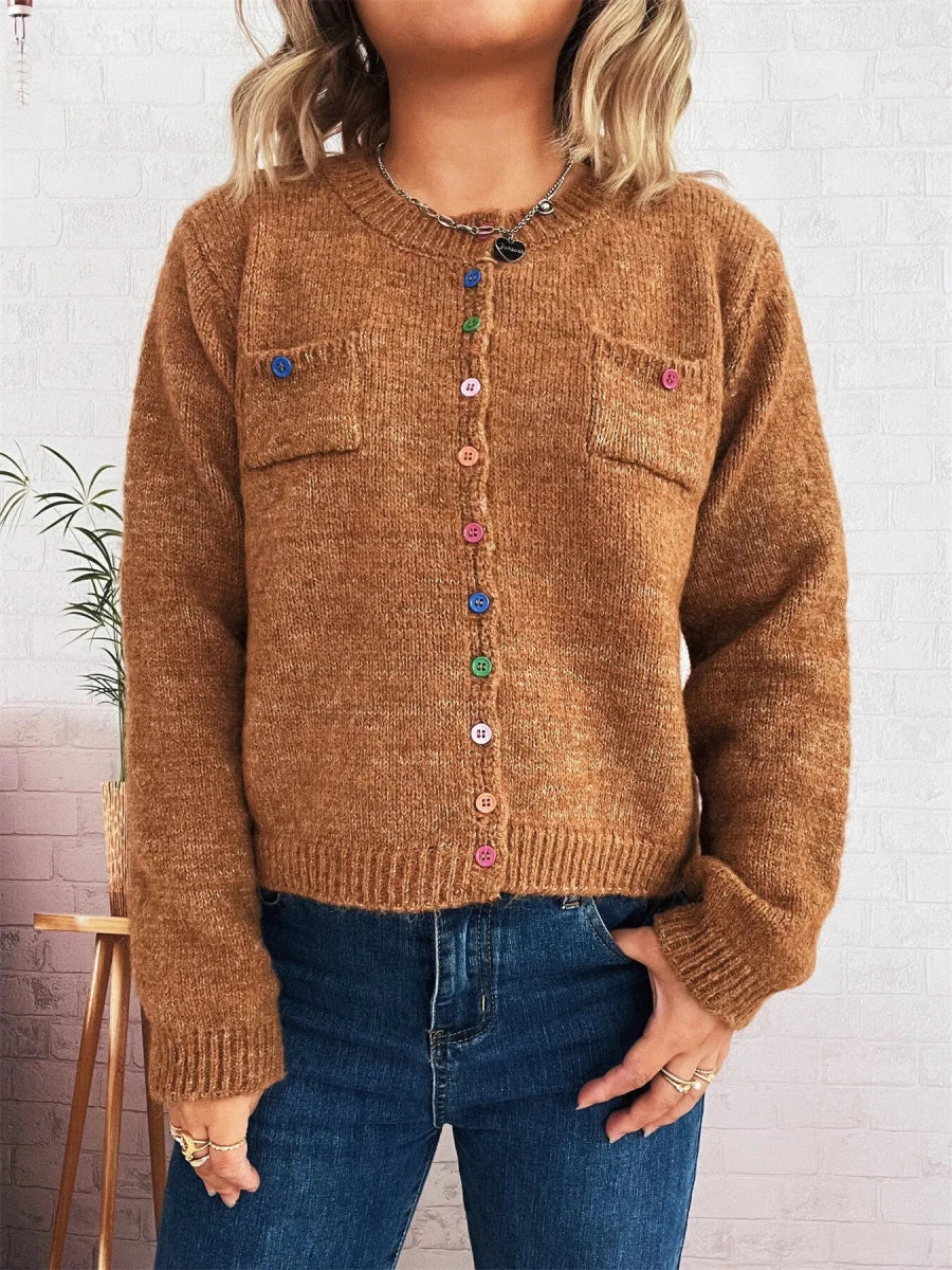 Button - Up Ribbed Hem Cardigan with Chest Pocket - Wow Store