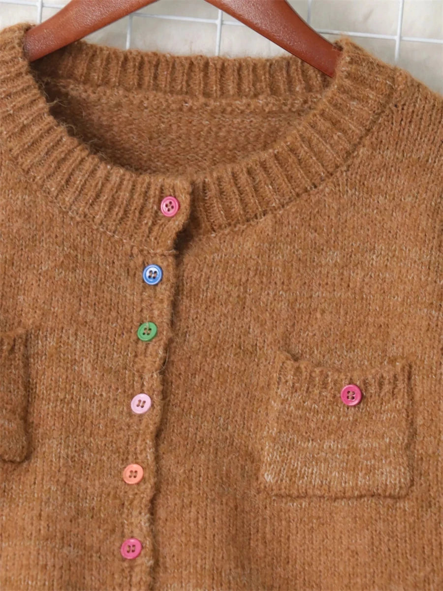 Button - Up Ribbed Hem Cardigan with Chest Pocket - Wow Store