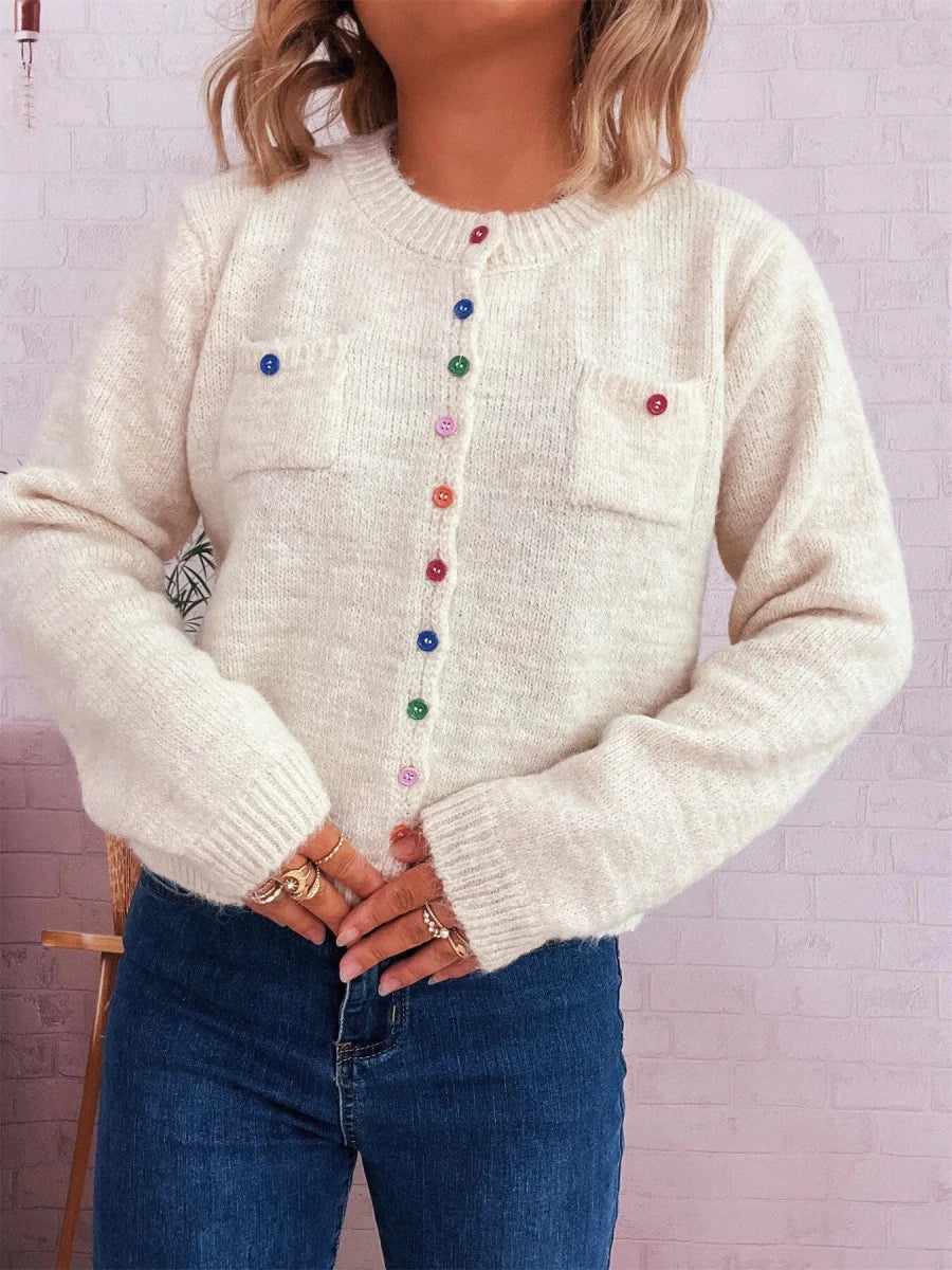 Button - Up Ribbed Hem Cardigan with Chest Pocket - Wow Store