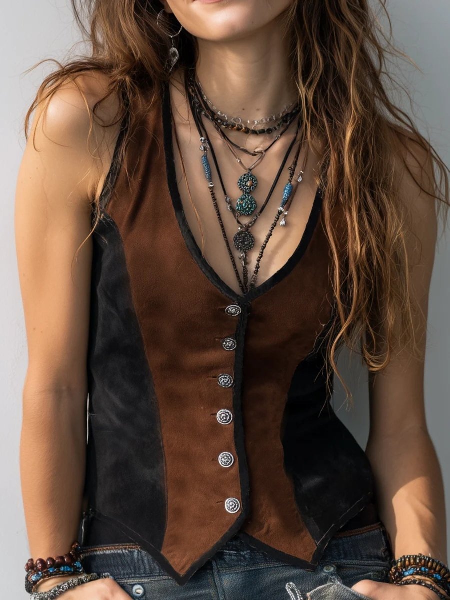 Stylish Button-Up Denim Vest Coat with front buttons and chest pockets – lightweight layering outerwear
