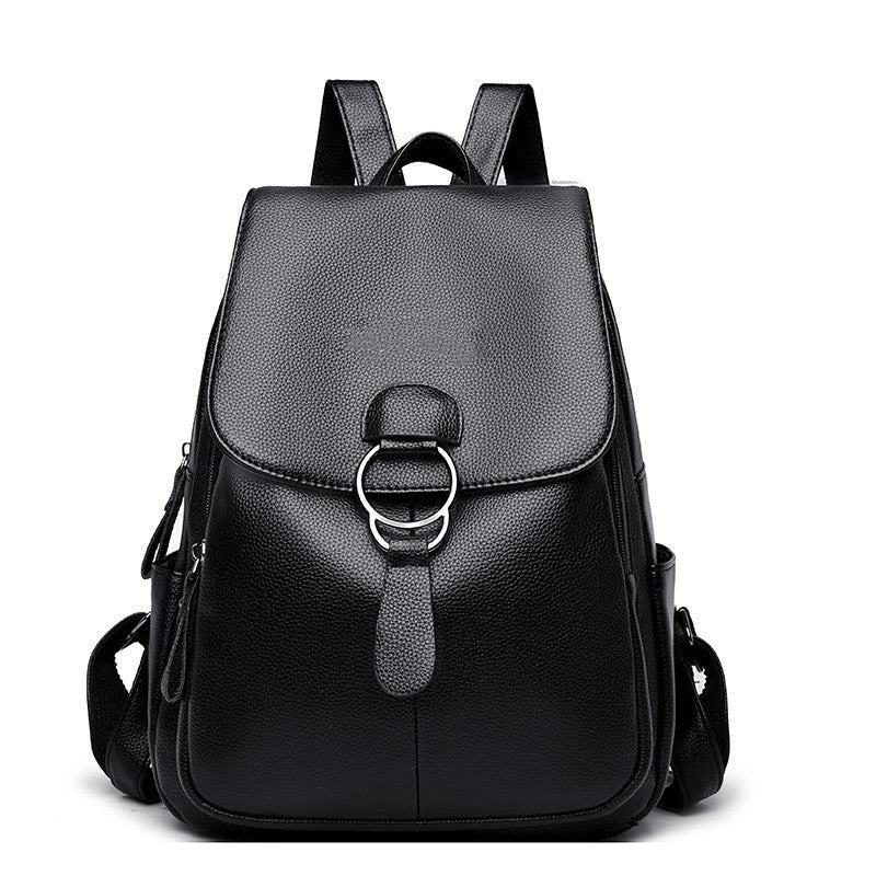 Faux Leather Flap Backpack with Ring-Pull Buckle