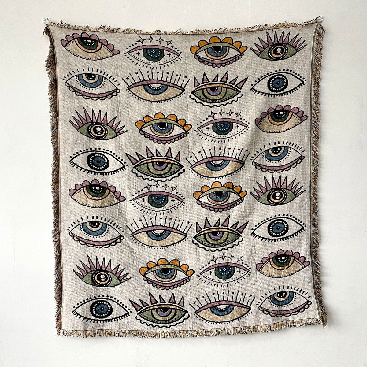 Woven Tapestry Throw with Fringe, 130 × 150 cm
