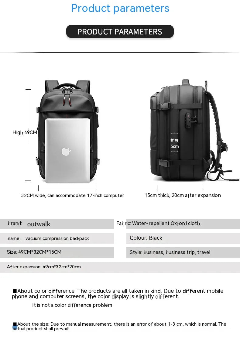 Smart Travel Backpack with Vacuum Compression System