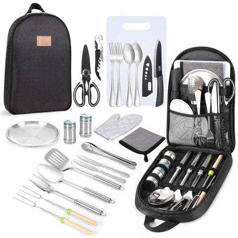 Camping Cooking Utensils Set - Camping Essentials Camping Accessories Gear Must Haves Camper Tent Camping Kitchen Equipment RV Cookware Supplies Gadgets Outdoor Stove Portable Picnic Gifts BBQ Stuff - Wow Store