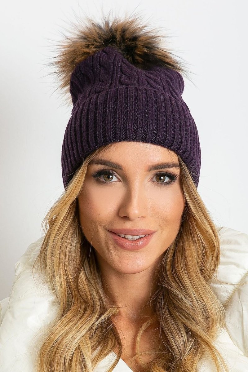Cozy wool winter beanie cap in navy blue - warm unisex hat for cold weather