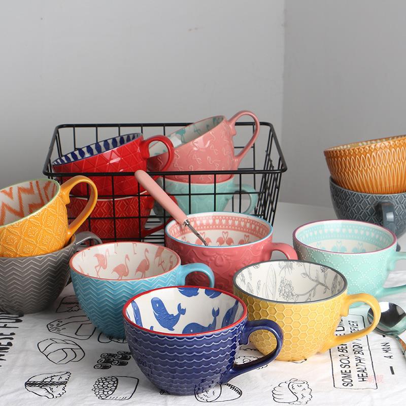 Artistic Ceramic Breakfast Mug - Large Capacity