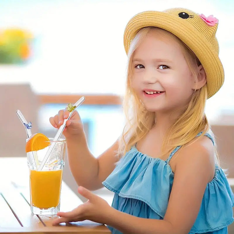 Colorful Butterfly Reusable Glass Straws with Brushes