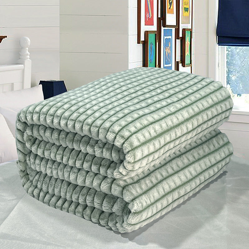 Waffle-Knit Coral Fleece Throw Blanket in avocado green