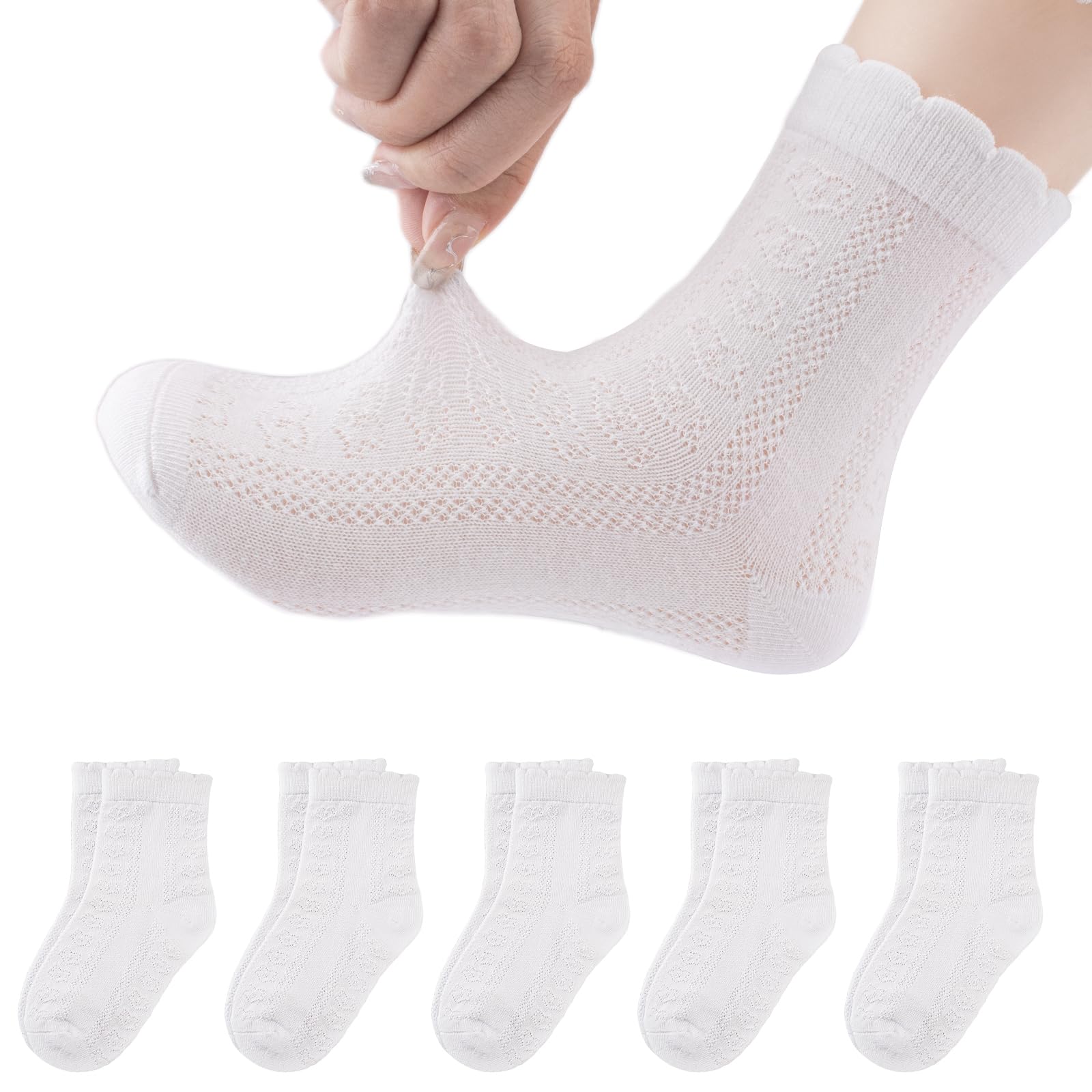 Premium Girls Ruffle Mesh Ankle Socks - 5 Pairs
