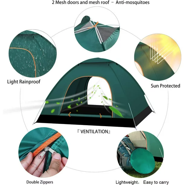 Instant Pop-Up Camping Tent - 2-3 Person Waterproof Shelter