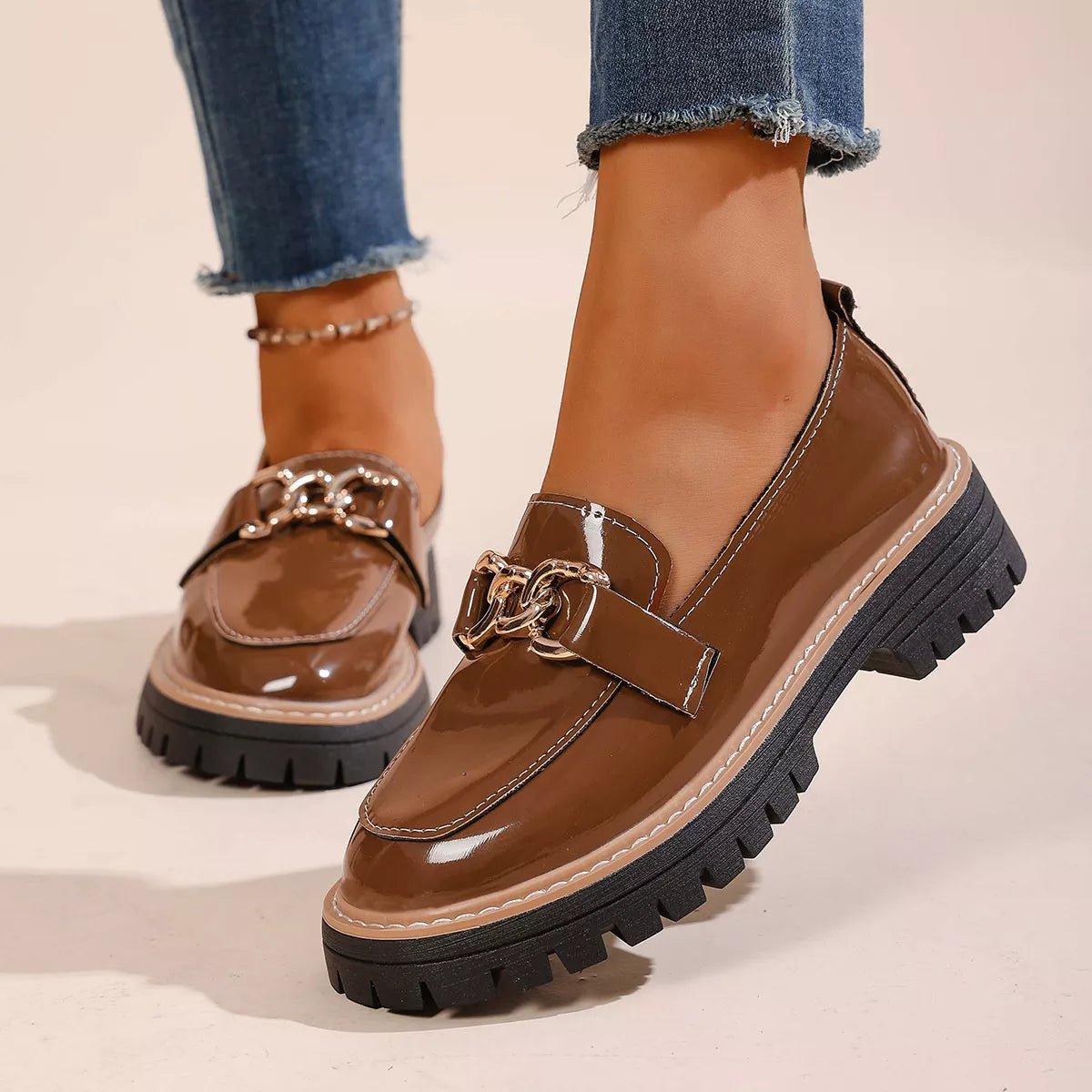 Chain Decor Chunky Loafers - Wow Store