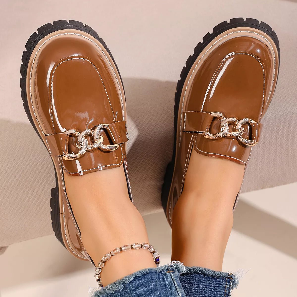 Chain Decor Chunky Loafers - Wow Store