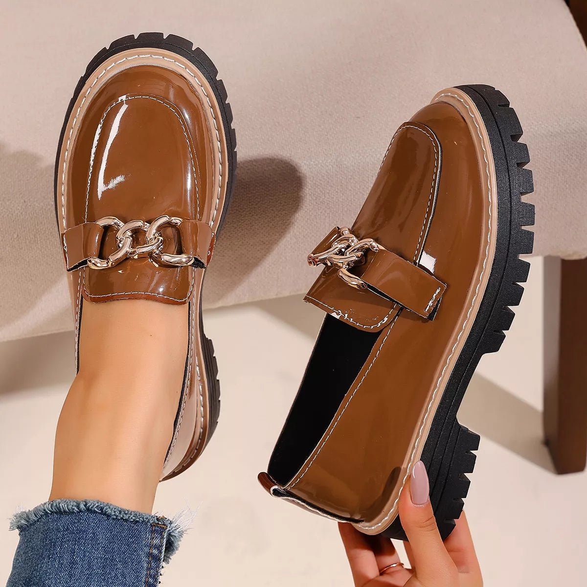 Chain Decor Chunky Loafers - Wow Store