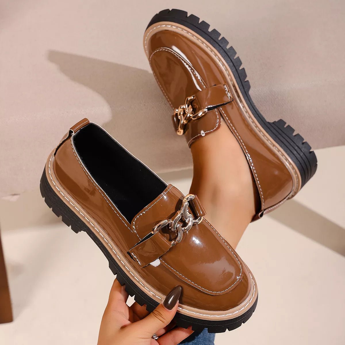 Chain Decor Chunky Loafers - Wow Store