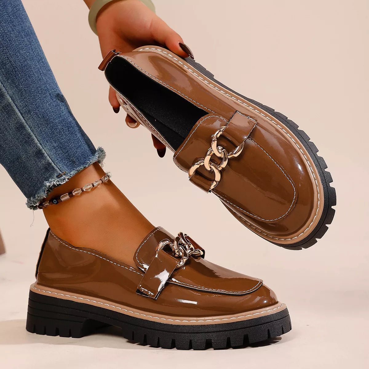 Chain Decor Chunky Loafers - Wow Store