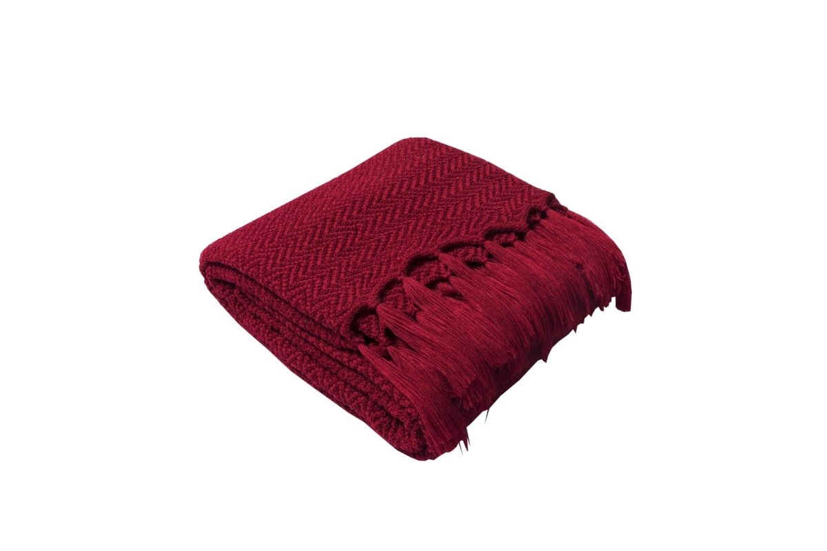 Chevron Knit Throw with Fringe, 130 x 160 cm - WowStore.live