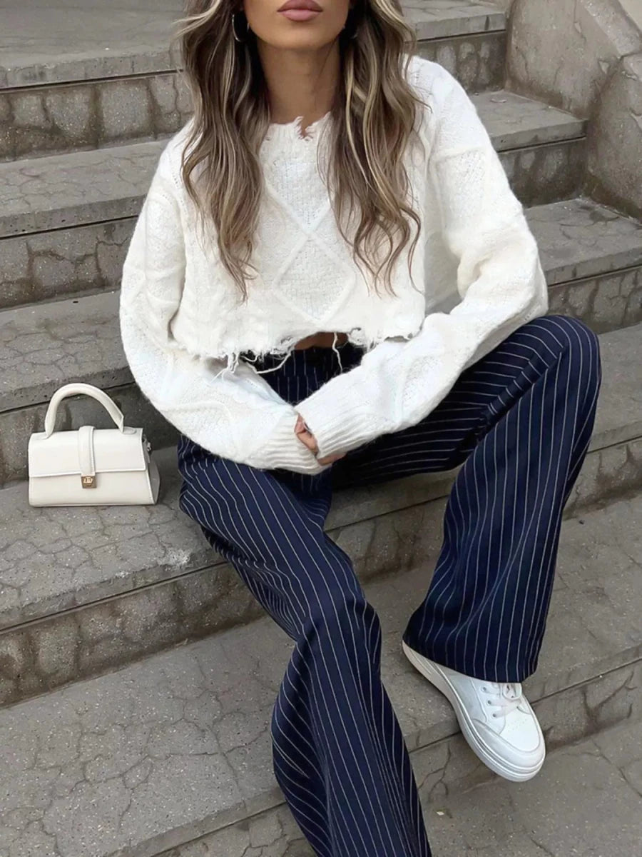Chic Charm High-Waisted Pinstripe Wide-Leg Pants - WowStore.live