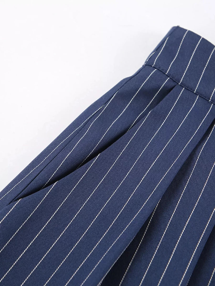 Chic Charm High-Waisted Pinstripe Wide-Leg Pants - WowStore.live