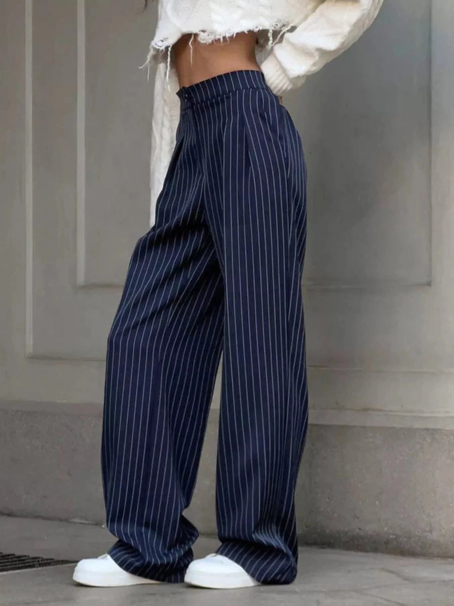 Chic Charm High-Waisted Pinstripe Wide-Leg Pants - WowStore.live