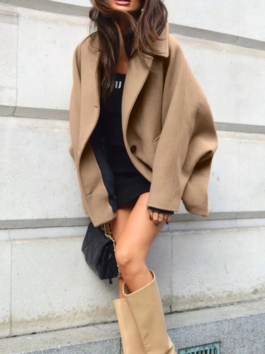 Chic Charm Oversized Lapel Collar Button-Down Coat - WowStore.live
