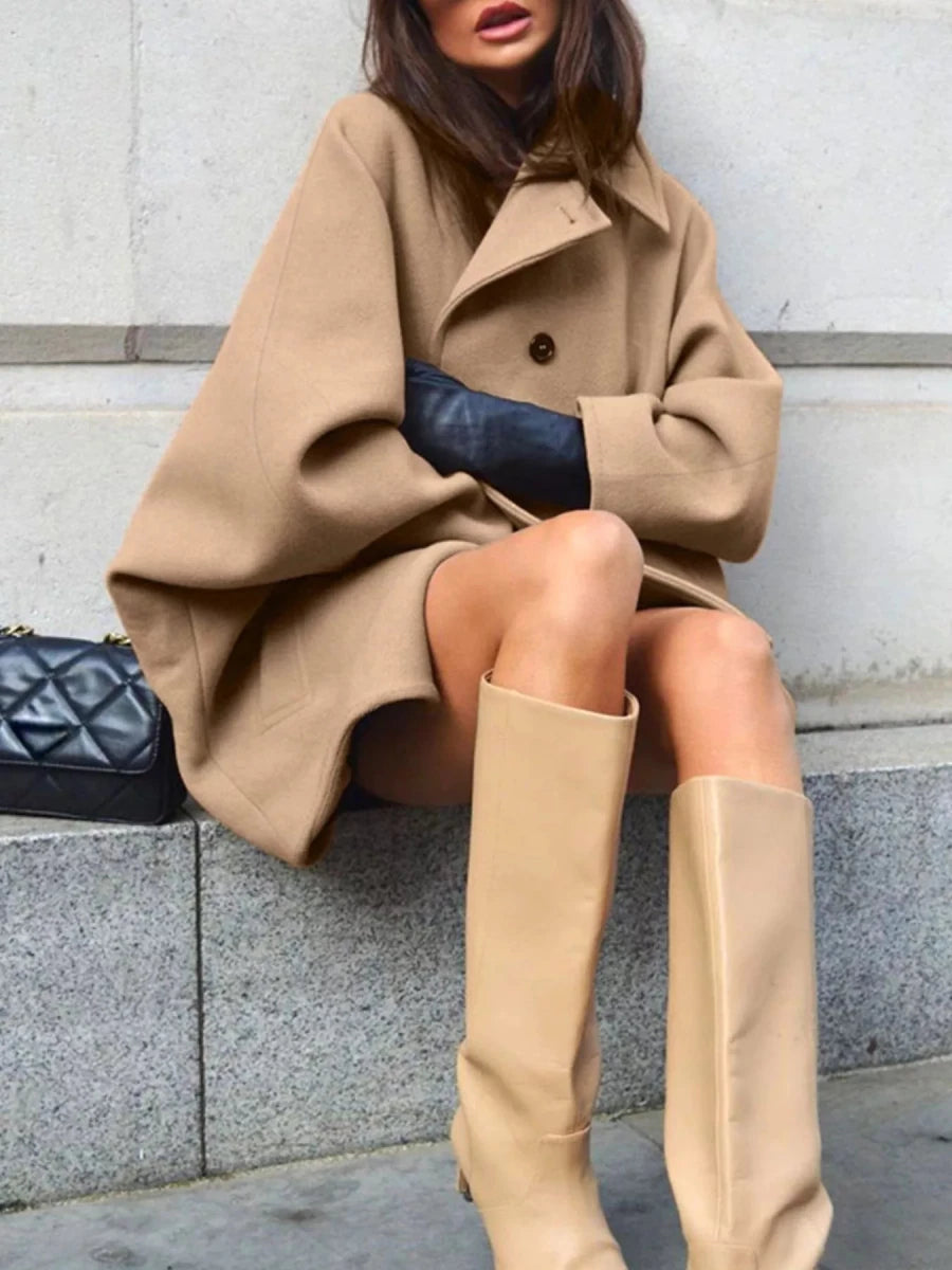 Chic Charm Oversized Lapel Collar Button-Down Coat - WowStore.live